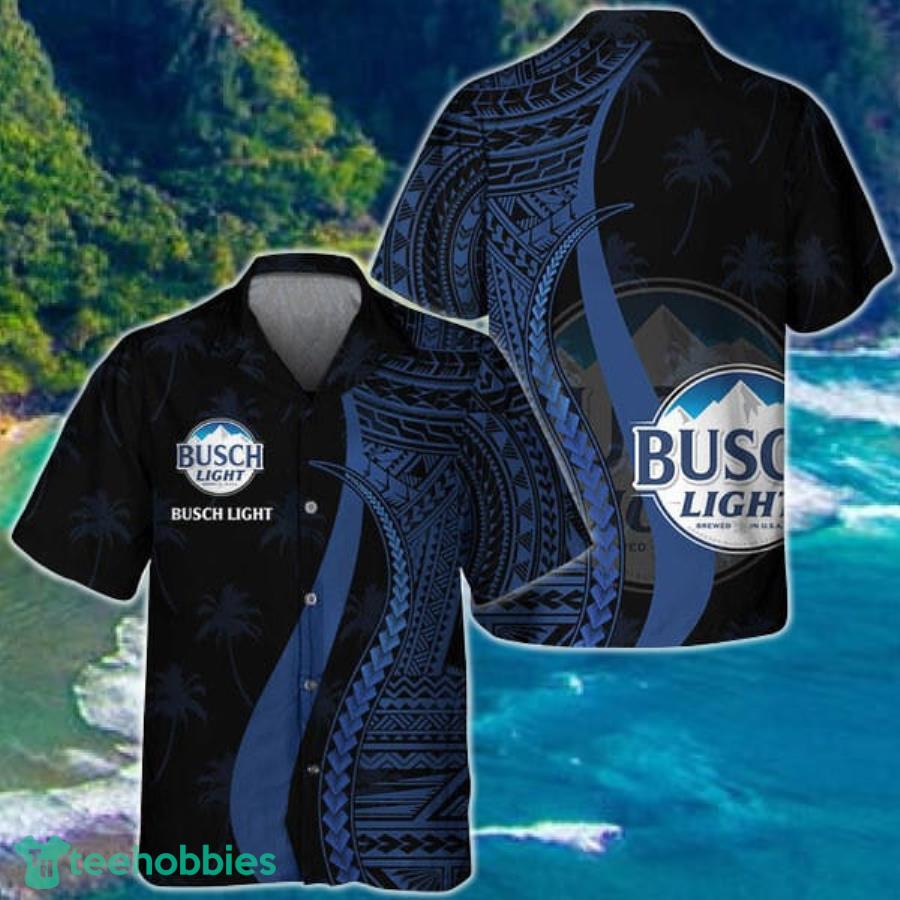 Blue Polynesian Busch Light Hawaiian Shirt Product Photo 1