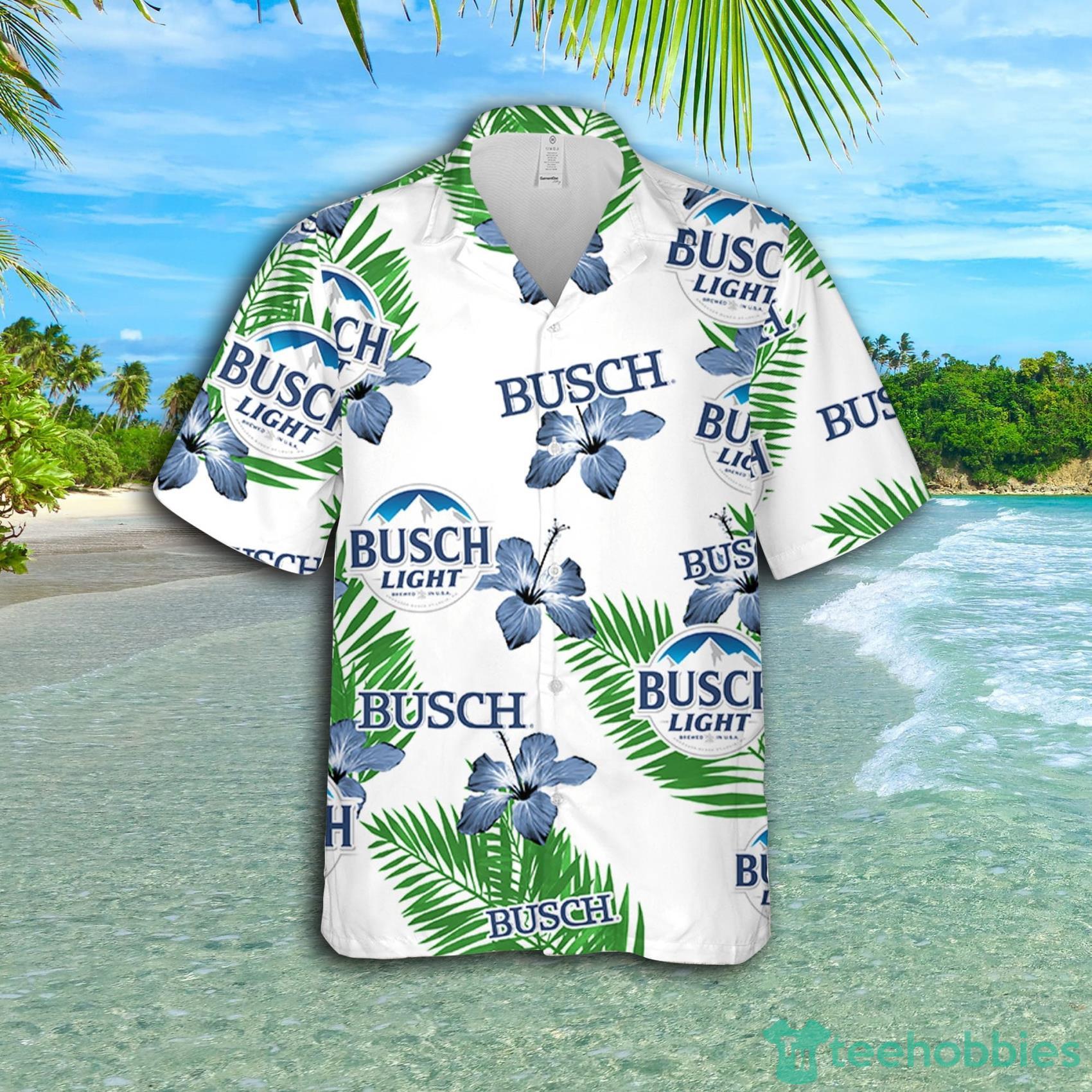 Busch Light Hawaiian Hibiscus Flower Pattern Short Sleeve AOP