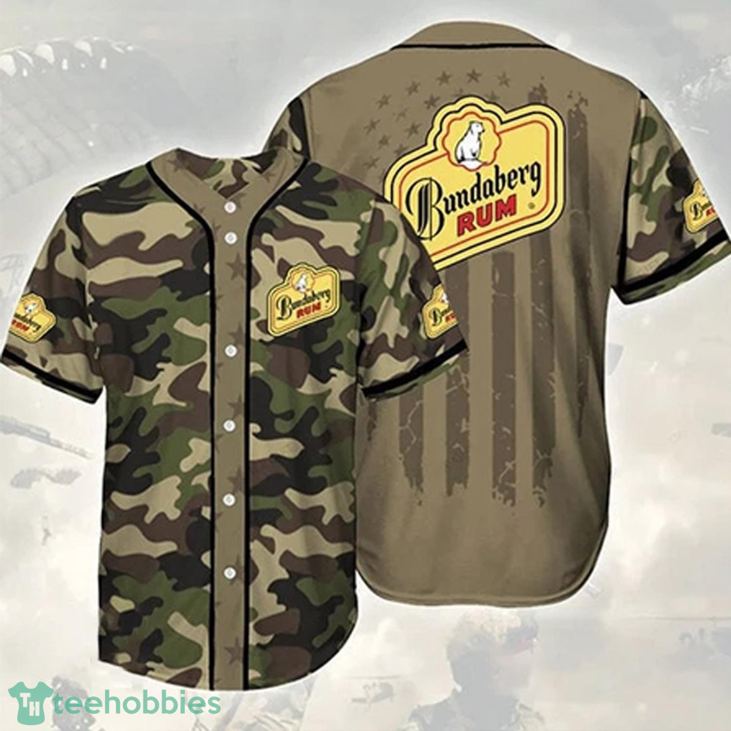 Camouflage Green Brown Bundaberg Rum Baseball Jersey Shirt Product Photo 1