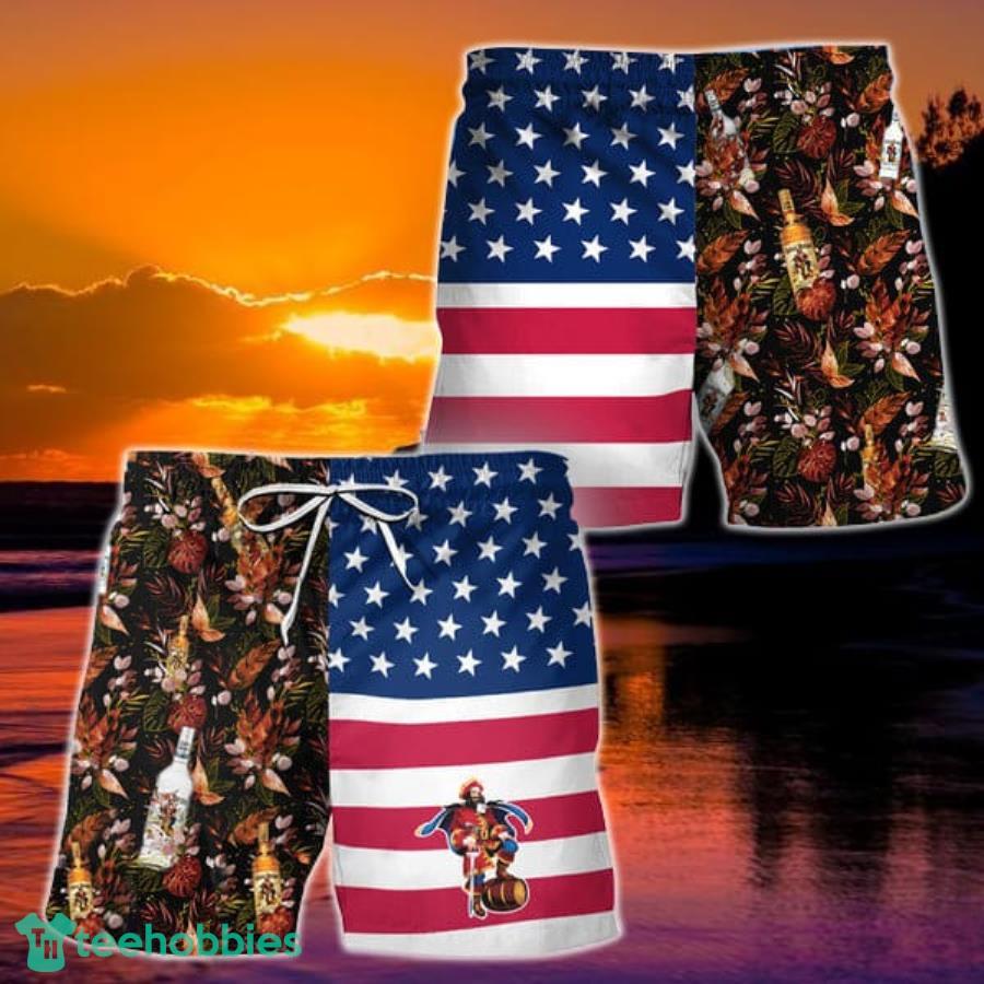 Captain Morgan Flower American Flag Hawaiian Shorts Product Photo 1