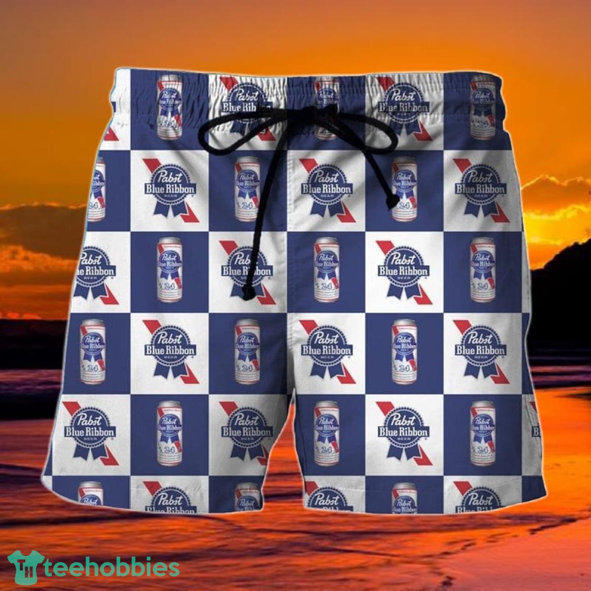 Checkerboard Pabst Blue Ribbon Hawaiian Shorts Product Photo 1