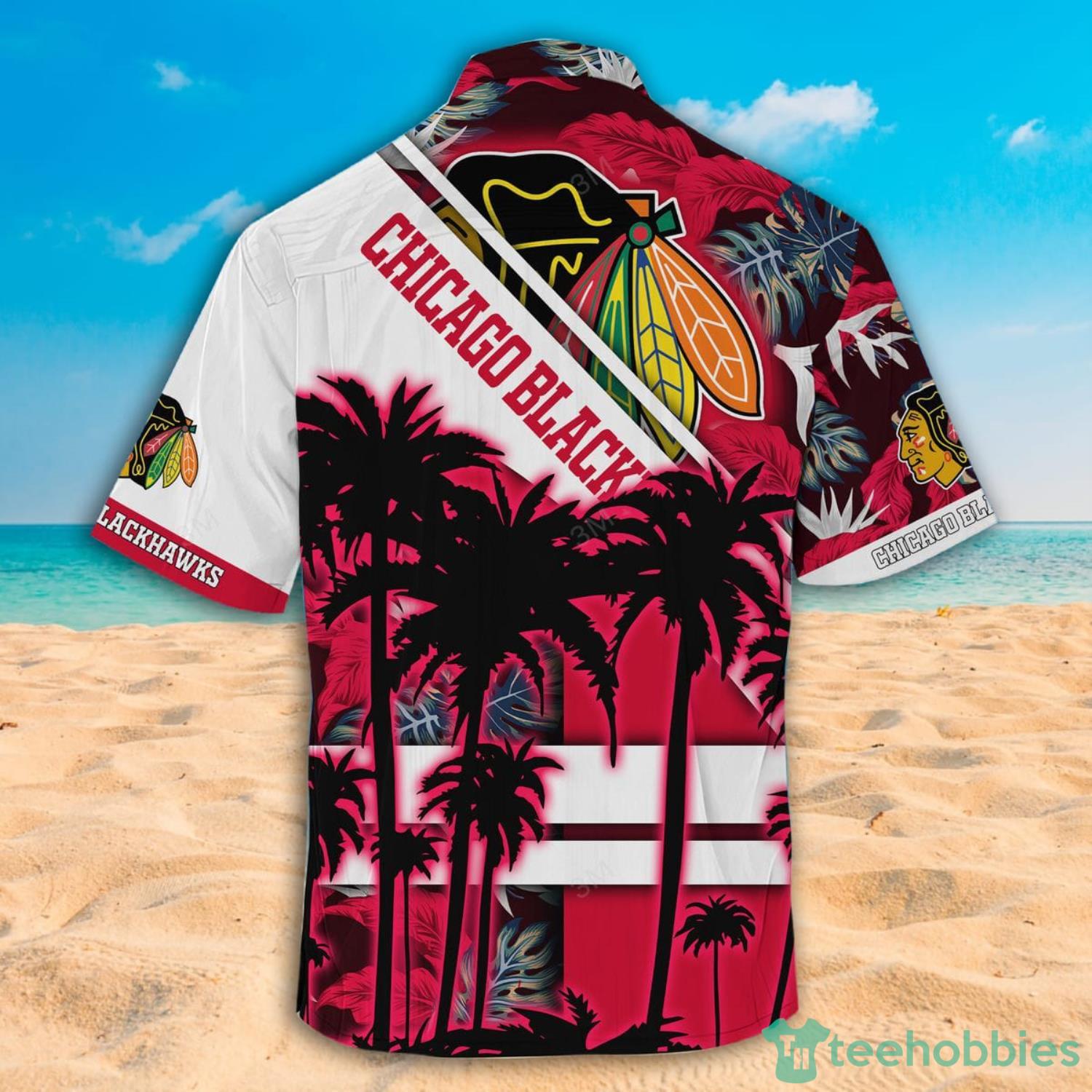Chicago Blackhawks NHL Coconut Tree And Tropical Pattern Hawaiian Shirt And Shorts image Chicago Blackhawks NHL Coconut Tree And Tropical Pattern Hawaiian Shirt And Shorts Product Photo 3