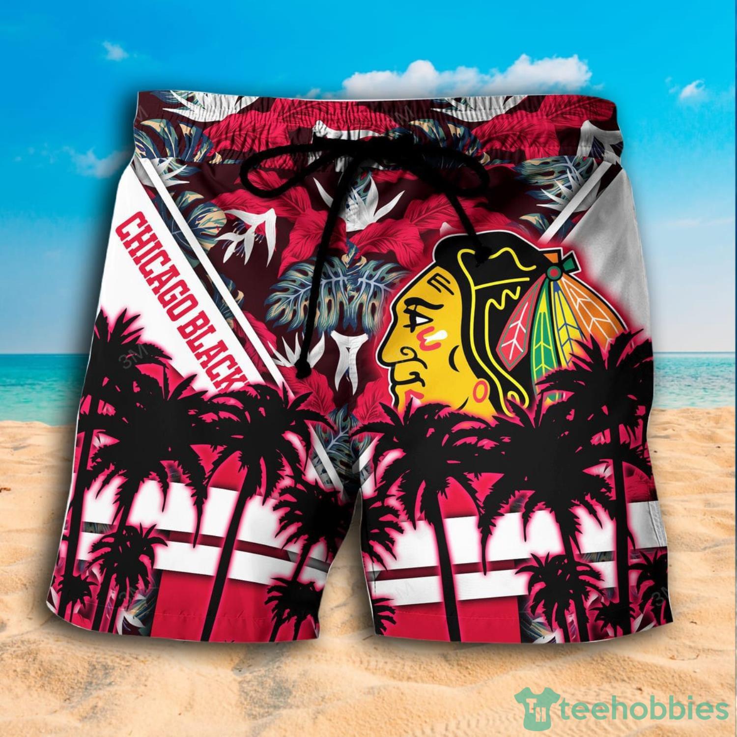 Chicago Blackhawks NHL Coconut Tree And Tropical Pattern Hawaiian Shirt And Shorts Product Photo 4 Chicago Blackhawks NHL Coconut Tree And Tropical Pattern Hawaiian Shirt And Shorts Product Photo 4