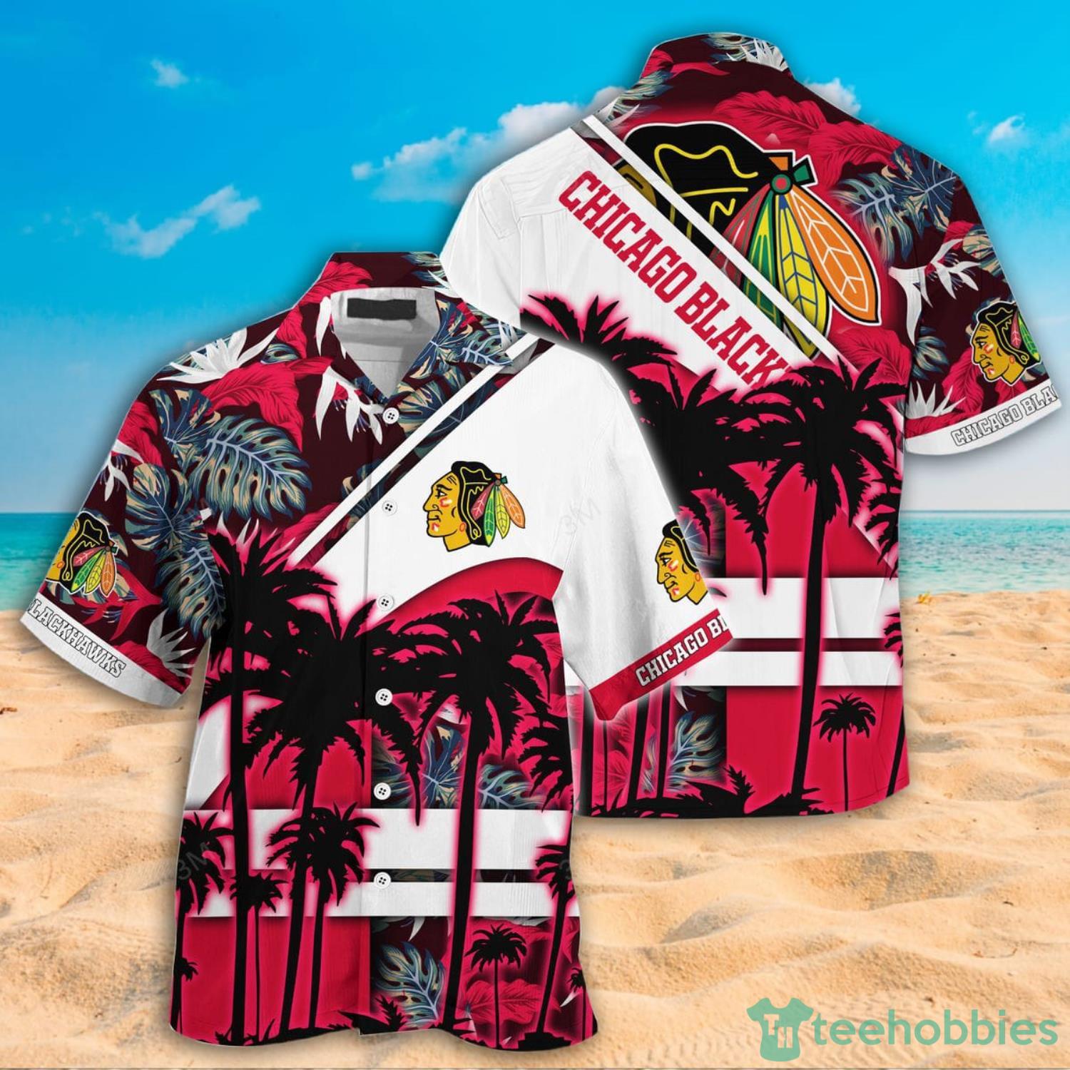 Chicago Blackhawks NHL Coconut Tree And Tropical Pattern Hawaiian Shirt And Shorts Product Photo 1 Chicago Blackhawks NHL Coconut Tree And Tropical Pattern Hawaiian Shirt And Shorts Product Photo 1