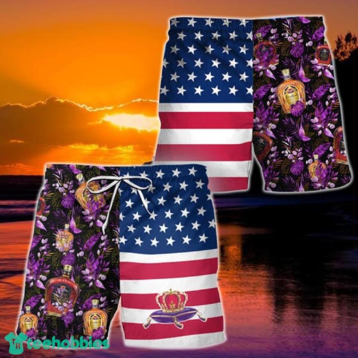 Crown Royal Flower American Flag Hawaiian Shorts Product Photo 1