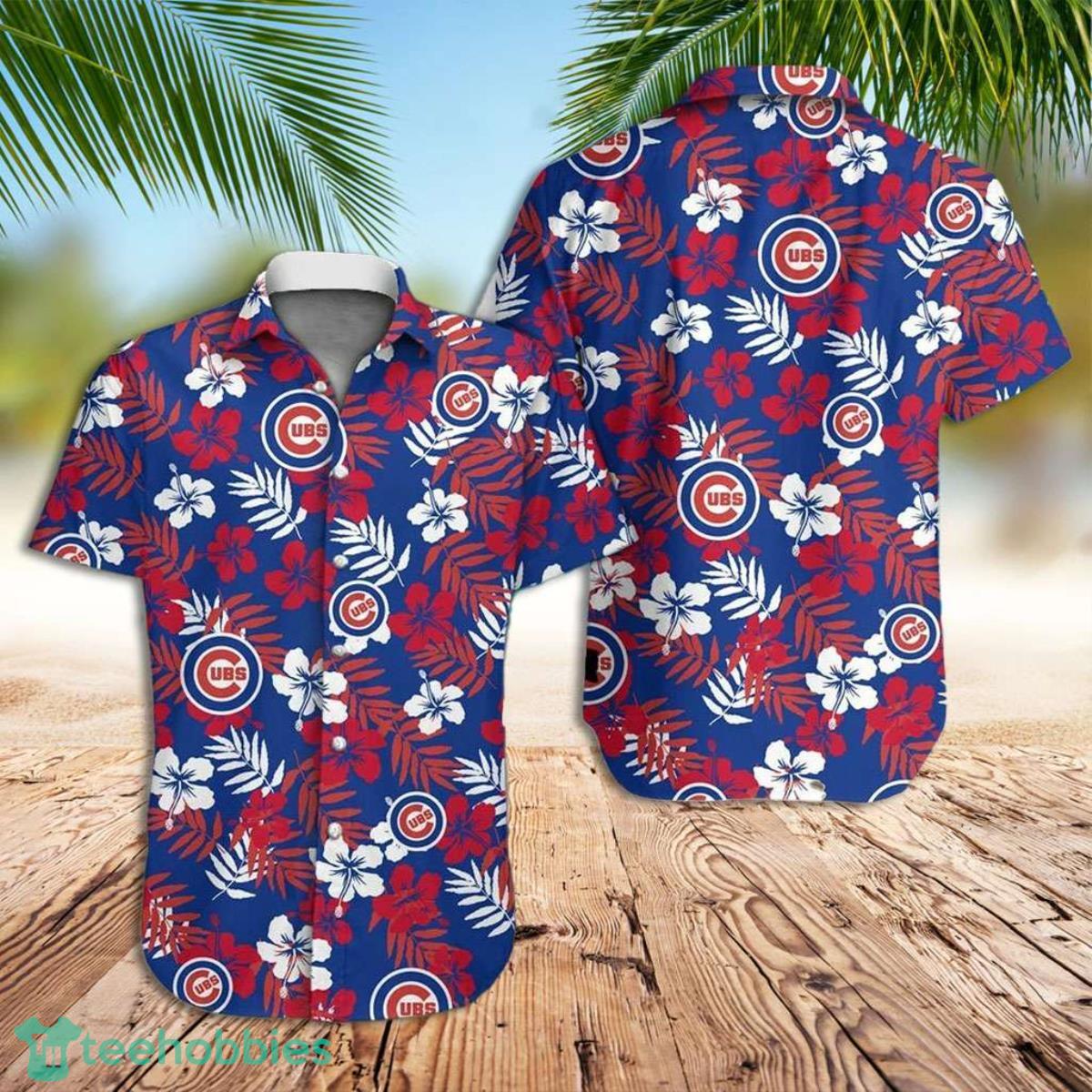Cubs Hawaiian Shirt Chicago Cubs Flower Leaves Hawaiian Shirt Product Photo 1