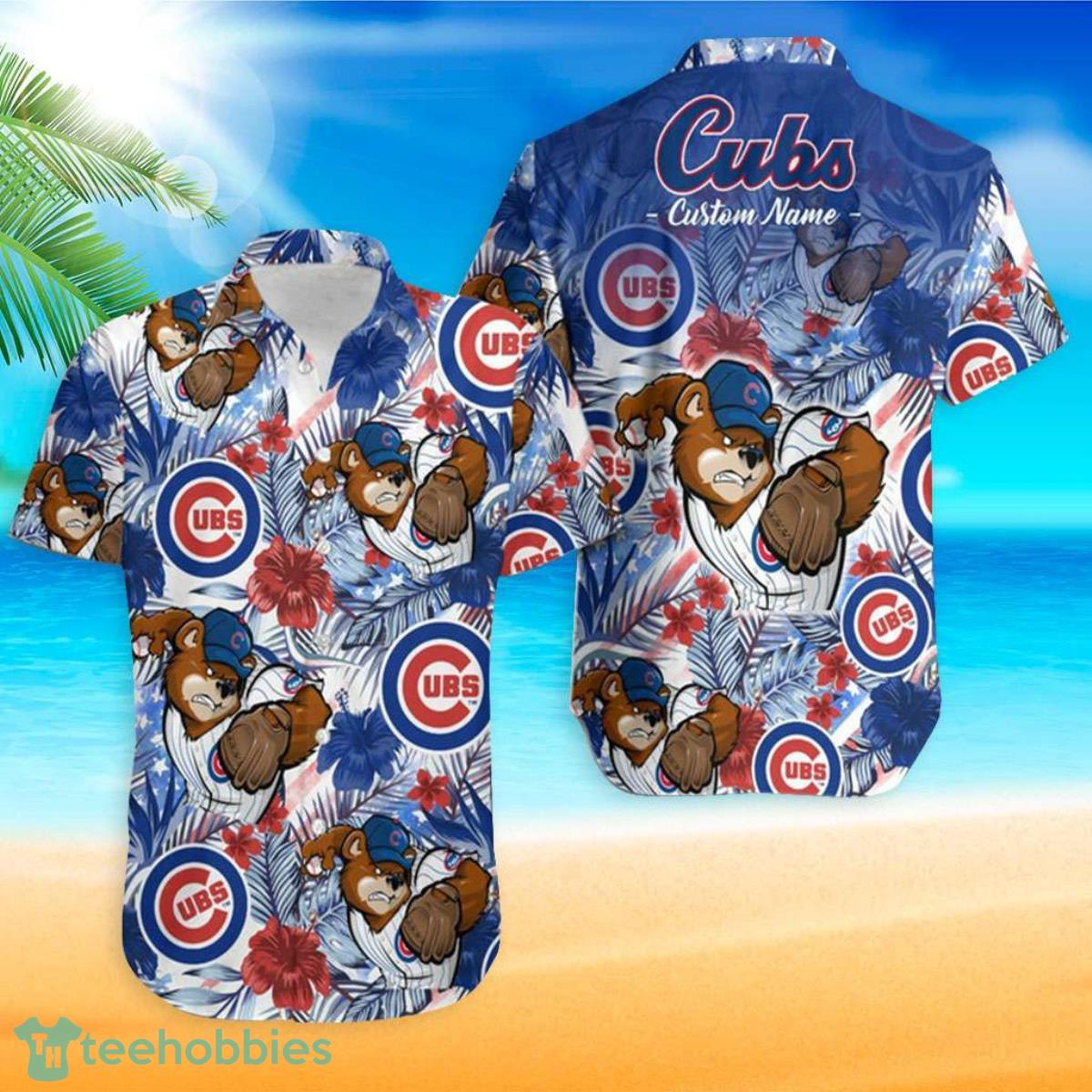 Cubs Hawaiian Shirt Funny Chicago Cubs Floral America Flag Custom Name Product Photo 1