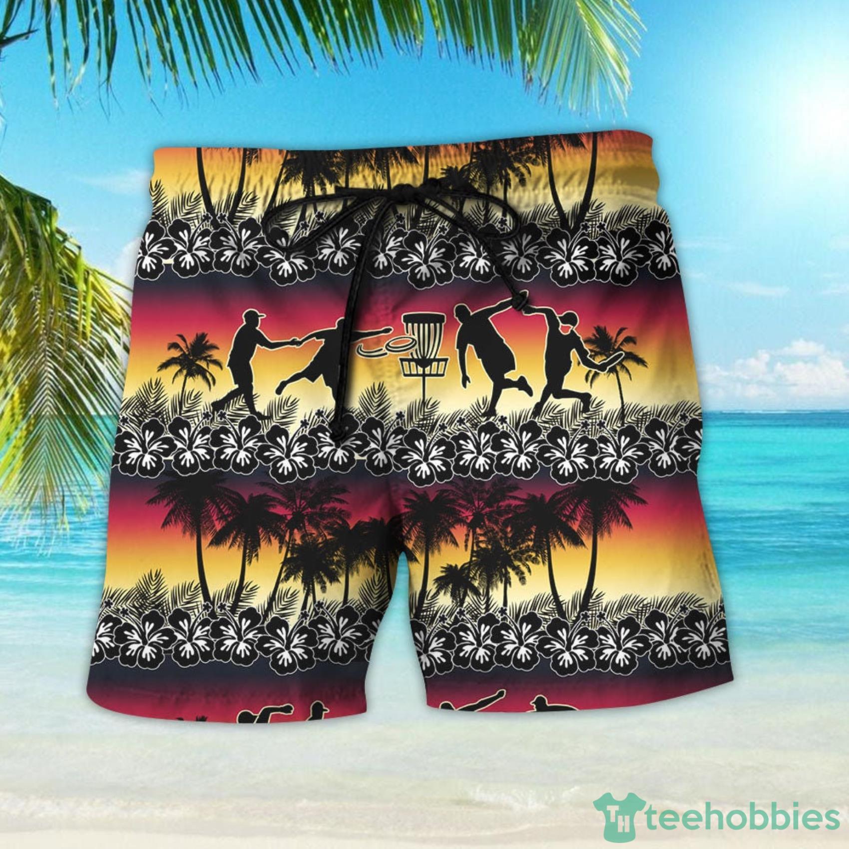 Disc Golf Sunset Coconut Beach Hawaii Shirt And Beach Short Product Photo 2 Disc Golf Sunset Coconut Beach Hawaii Shirt And Beach Short Product Photo 2