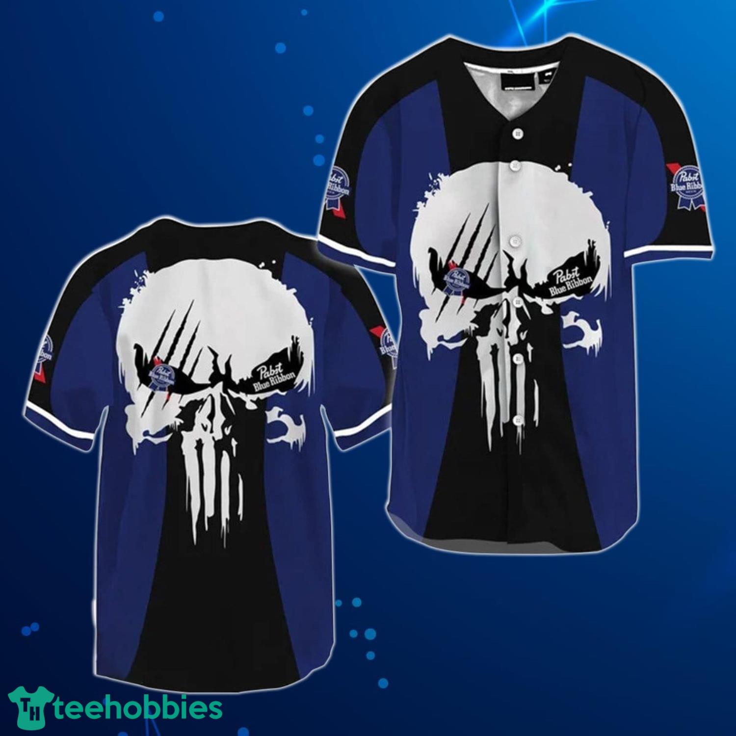 Ghost Head Skull Pabst Blue Ribbon Baseball Jersey Shirt Product Photo 1