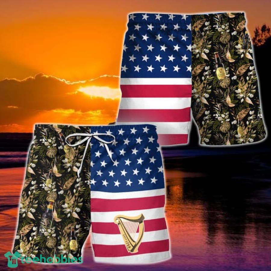 Guinness Beer Flower American Flag Hawaiian Shorts Product Photo 1
