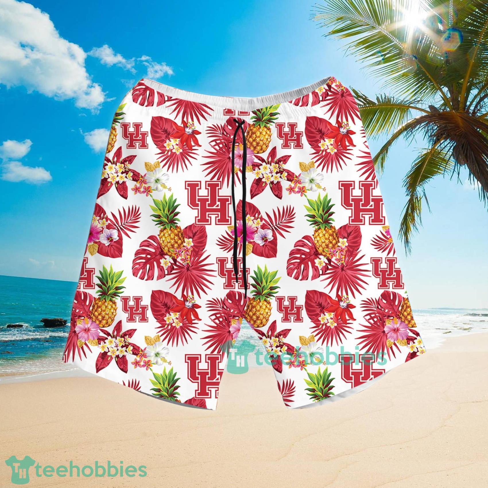 Houston Cougars Pineapple Tropical Flower Whitye And Red Combo Hawaiian Shirt And Shorts image Houston Cougars Pineapple Tropical Flower Whitye And Red Combo Hawaiian Shirt And Shorts Product Photo 2
