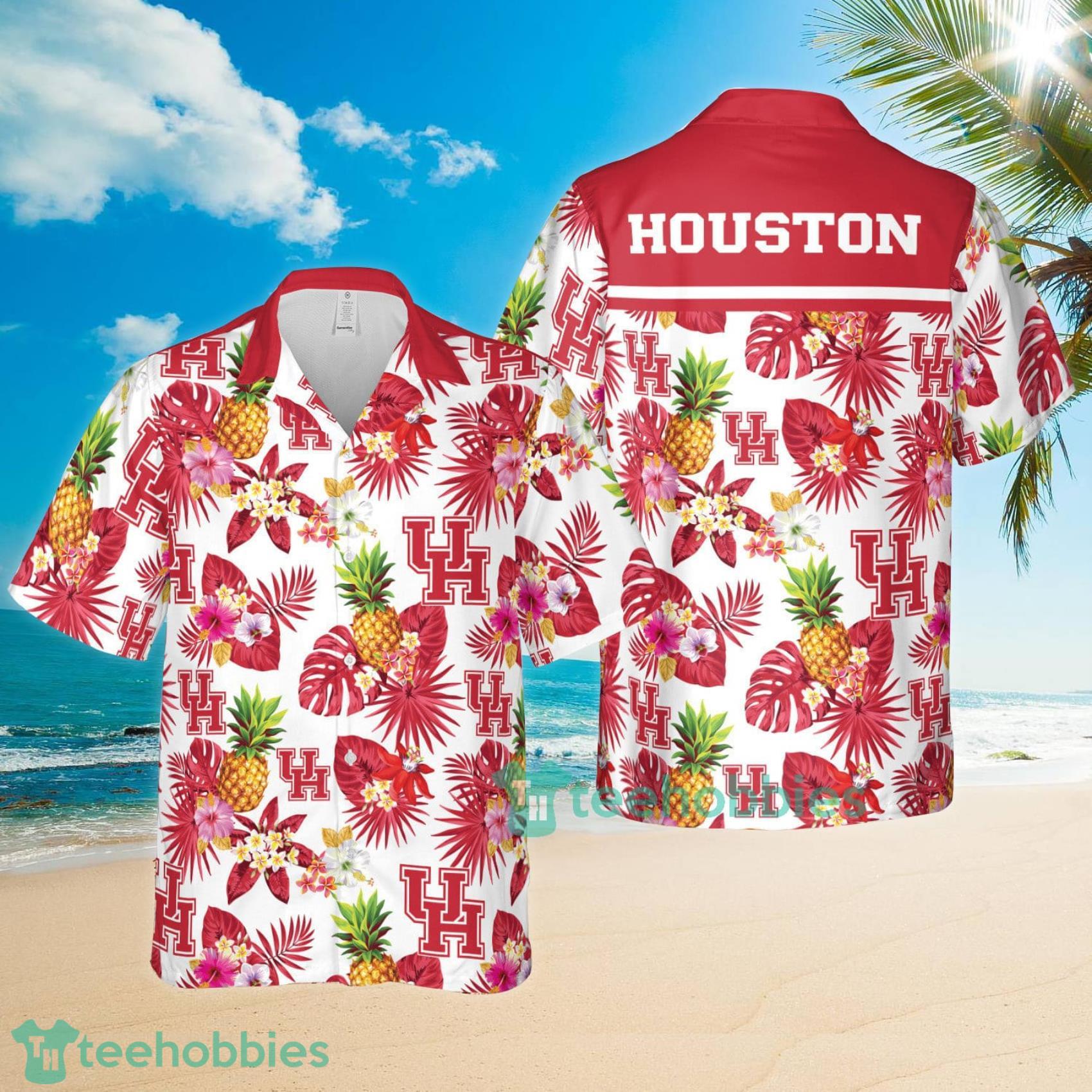 Houston Cougars Pineapple Tropical Flower Whitye And Red Combo Hawaiian Shirt And Shorts Product Photo 1 Houston Cougars Pineapple Tropical Flower Whitye And Red Combo Hawaiian Shirt And Shorts Product Photo 1
