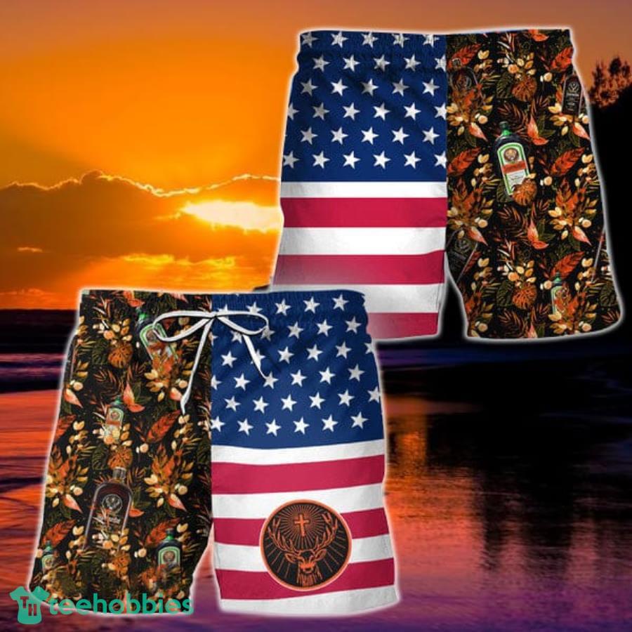 Jagermeister Flower American Flag Hawaiian Shorts Product Photo 1 Jagermeister Flower American Flag Hawaiian Shorts Product Photo 1
