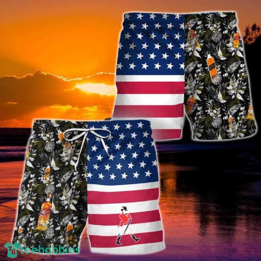 Johnnie Walker Flower American Flag Hawaiian Shorts Product Photo 1