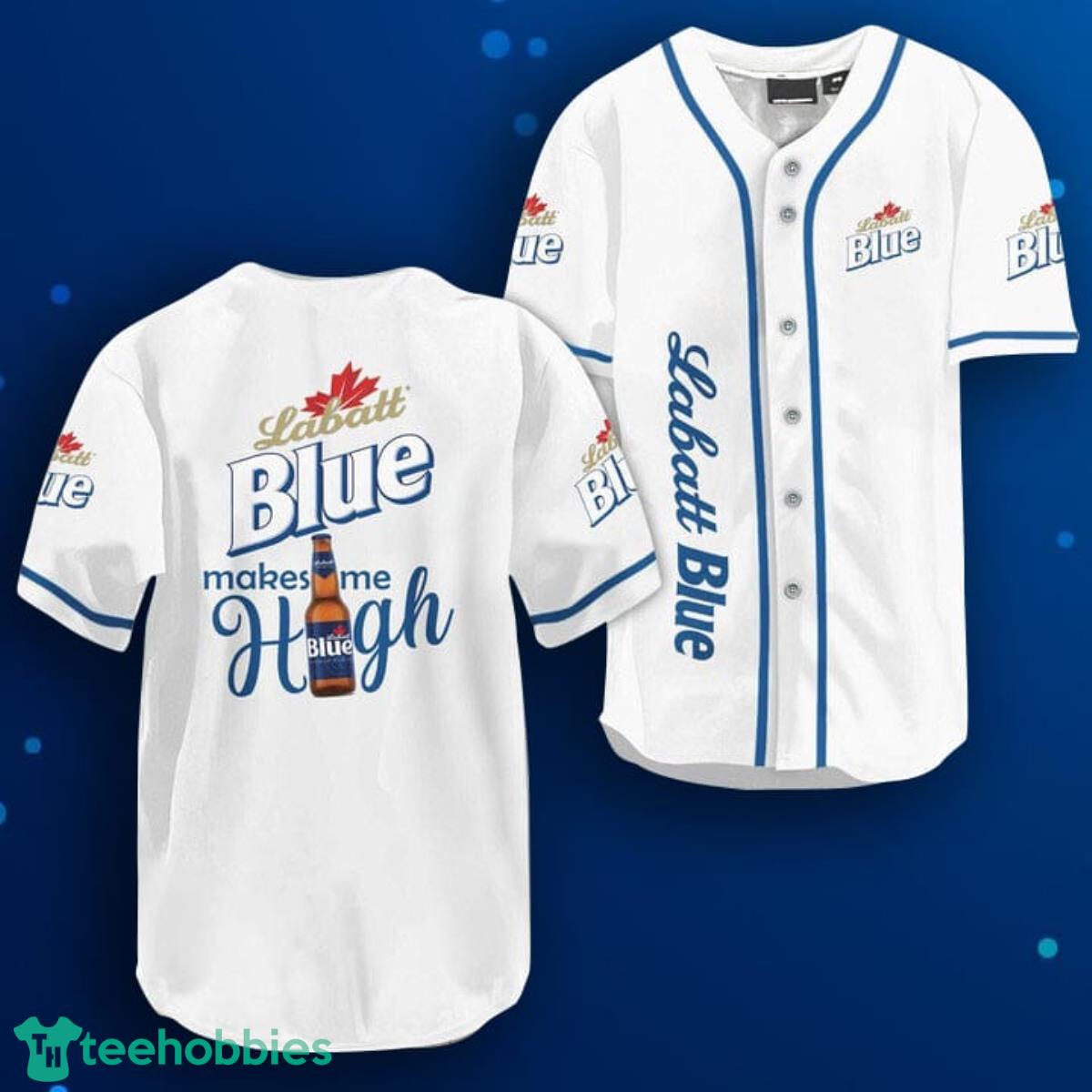 Labatt Blue Beer Make Me High Baseball Jersey Shirt Product Photo 1