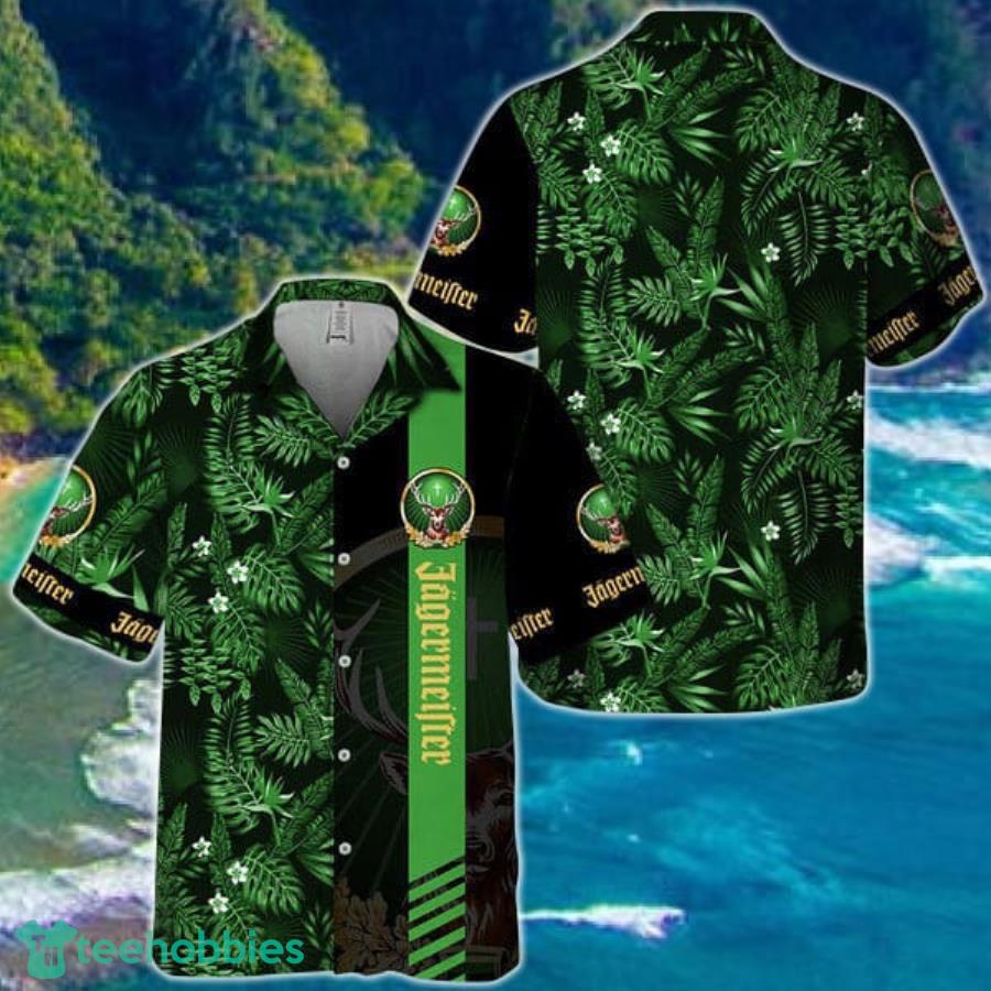 Midnight Tropical Foliage Jagermeister Hawaiian Shirt Product Photo 1