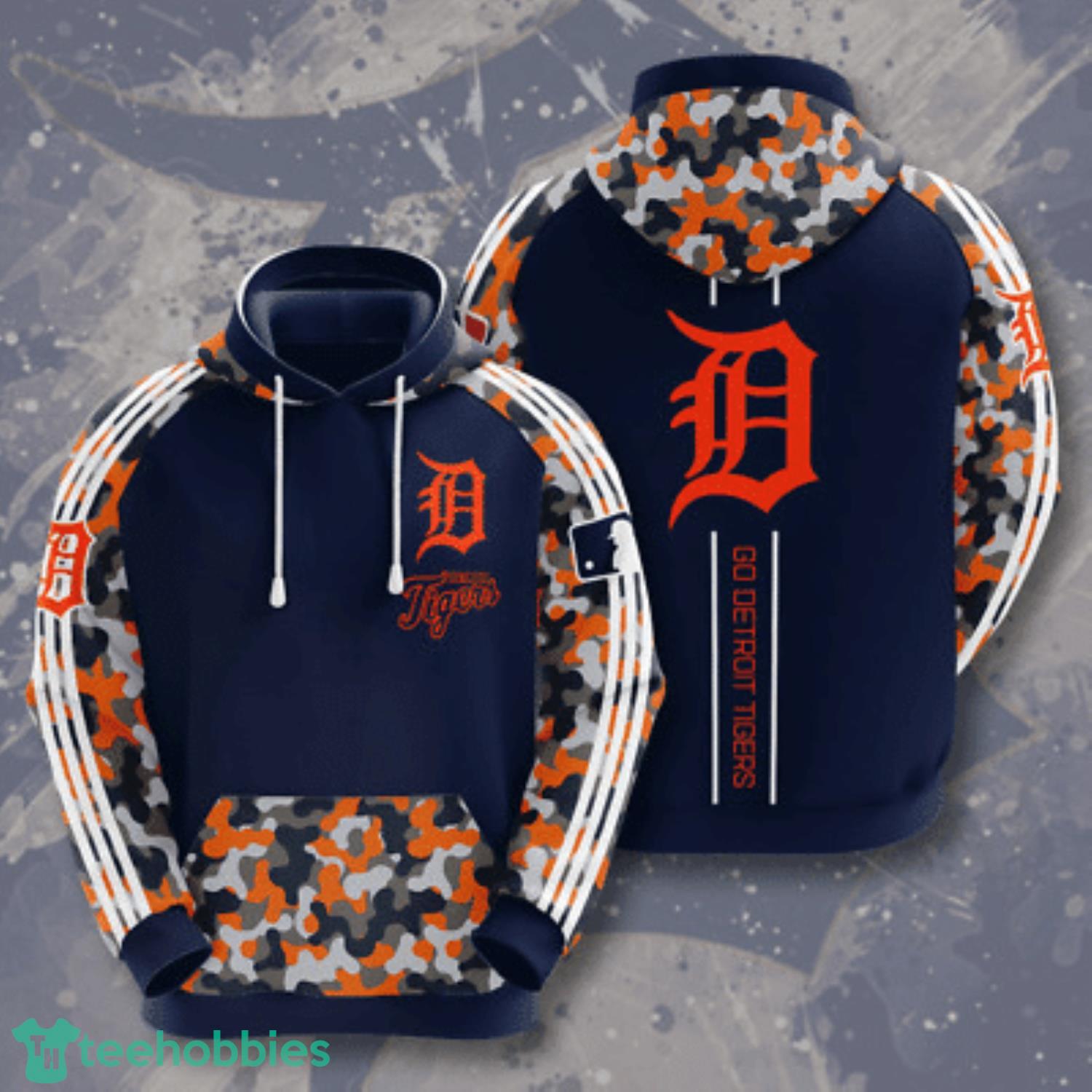 MLB Detroit Tigers Go Detroit Tigers Camo Pattern 3D Hoodie