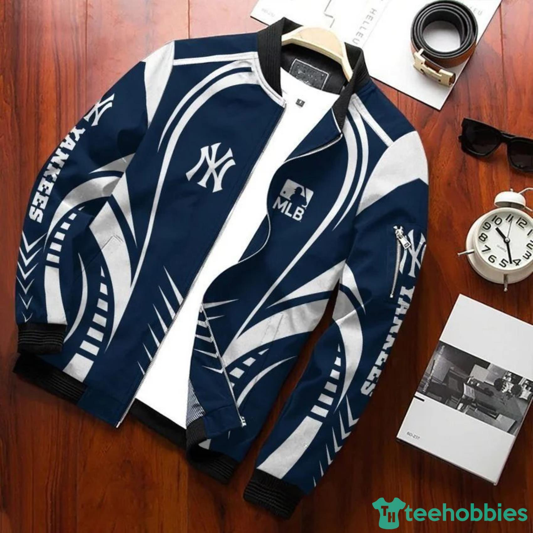 MLB New York Yankees Blue White Bomber Jacket Gift For Fans Product Photo 1 MLB New York Yankees Blue White Bomber Jacket Gift For Fans Product Photo 1