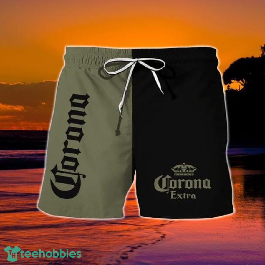 Moss Green Corona Beer Hawaiian Shorts Product Photo 1