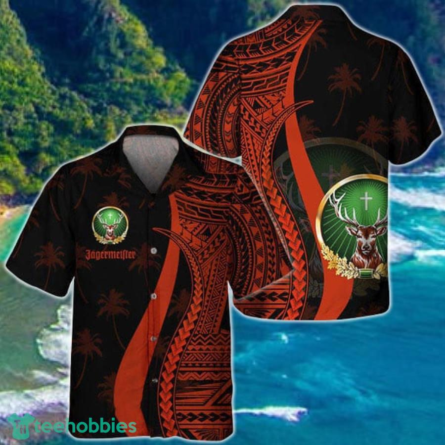 Orange Polynesian Jagermeister Hawaiian Shirt Product Photo 1