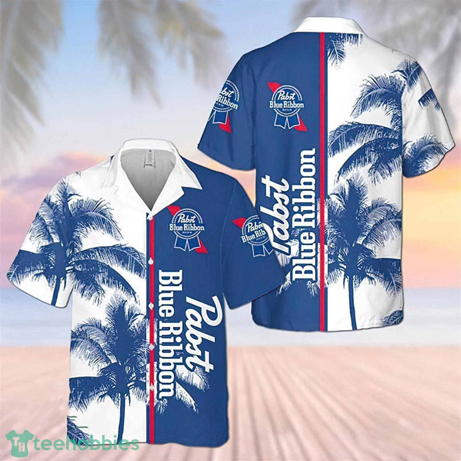 Pabst Blue Ribbon Tropical Coconut Trees Hawaiian Shirt Product Photo 1