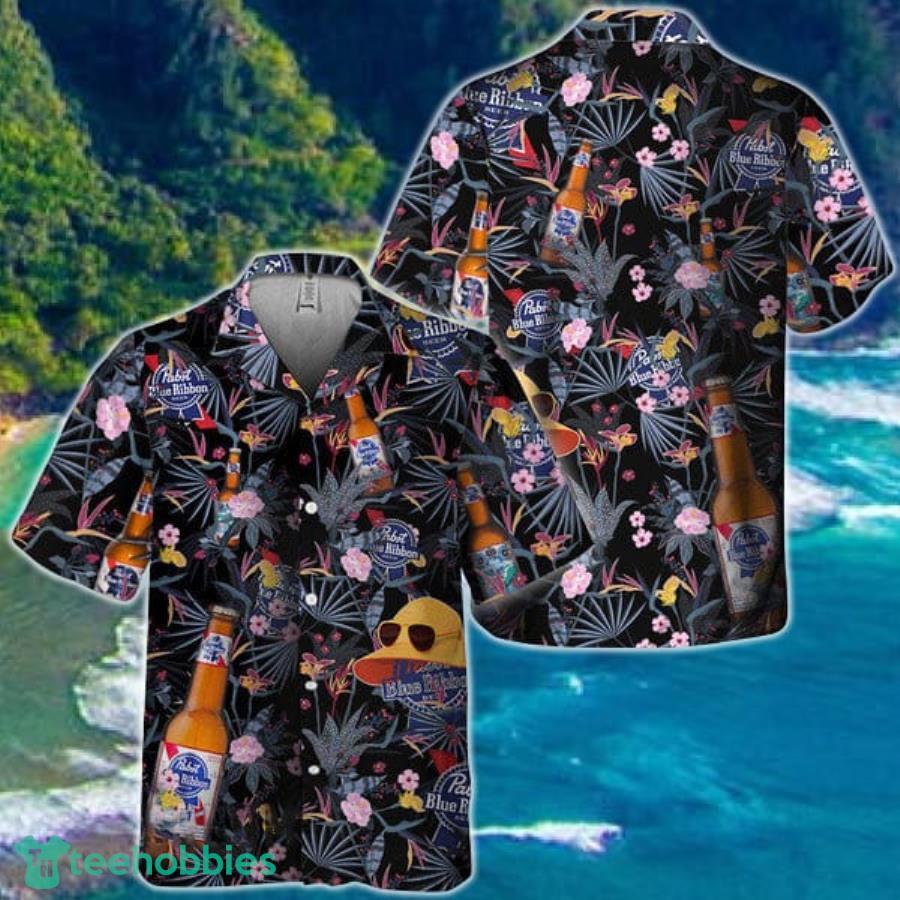Pabst Blue Ribbon Tropical Plant Hawaiian Shirt Product Photo 1