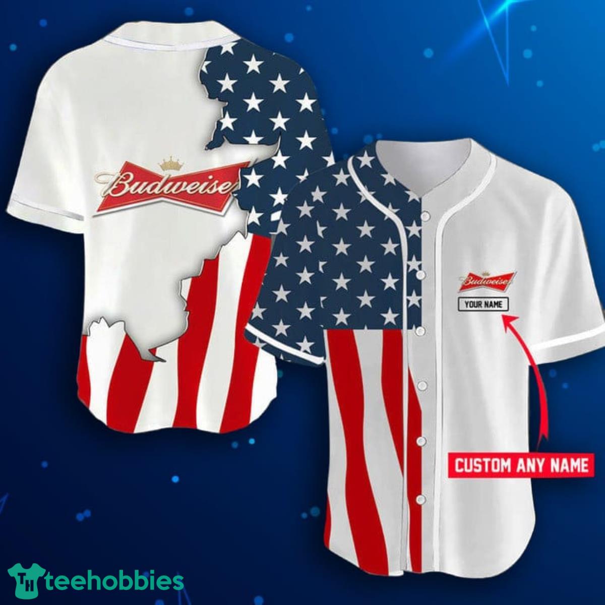 Personalized US Flag Budweiser Baseball Jersey Shirt Product Photo 1