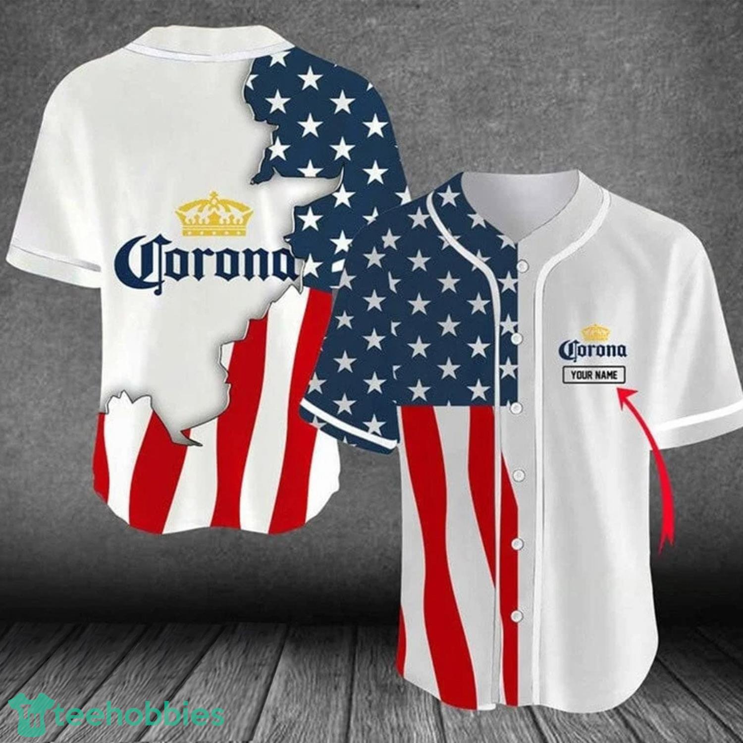 Personalized US Flag Corona Baseball Jersey Shirt Product Photo 1