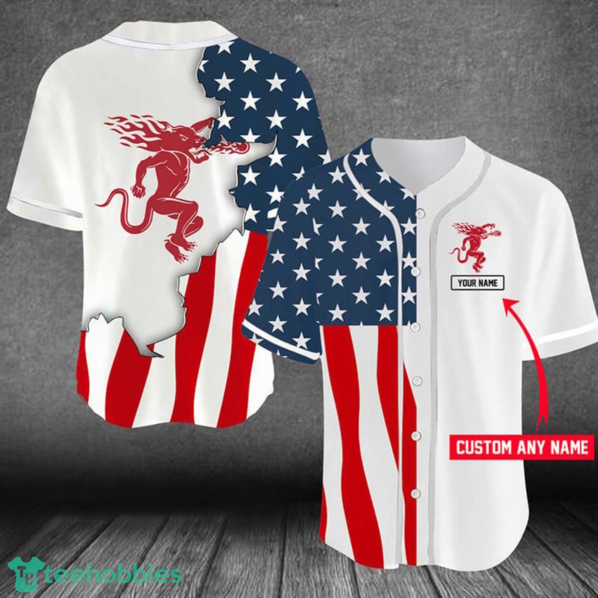 Personalized US Flag Fireball Baseball Jersey Product Photo 1