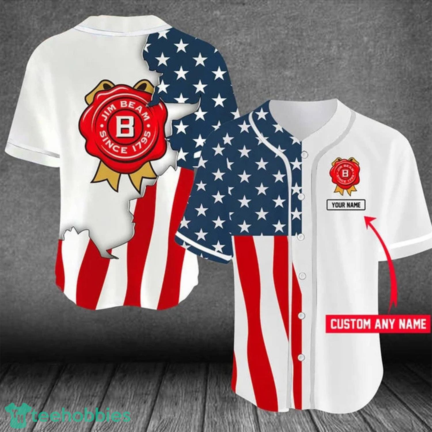 Personalized US Flag Jim Beam Baseball Jersey Shirt Product Photo 1