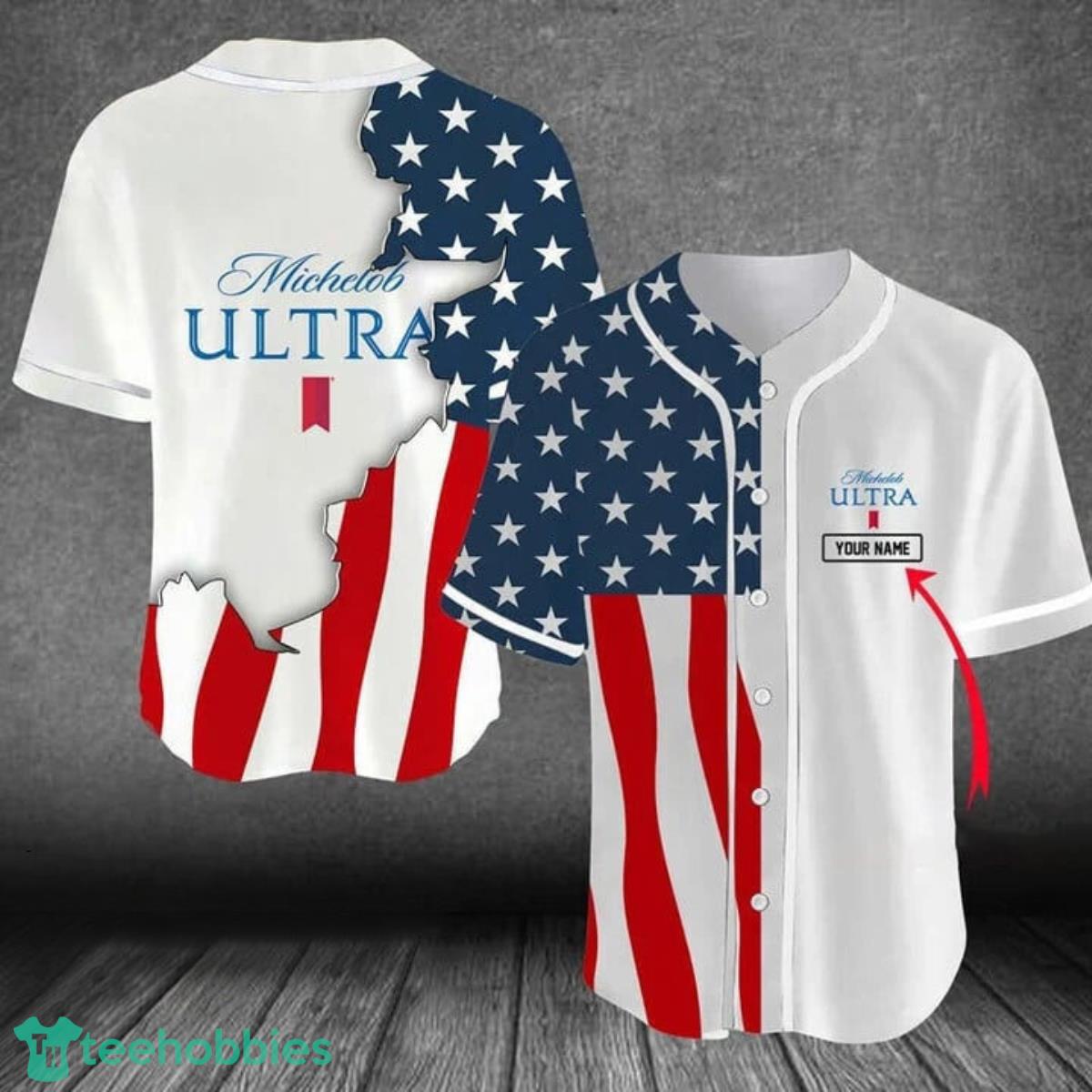 Personalized US Flag Michelob Ultra Baseball Jersey Product Photo 2