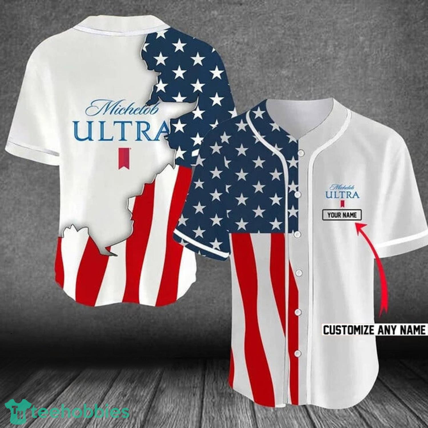 Personalized US Flag Michelob Ultra Baseball Jersey Product Photo 1