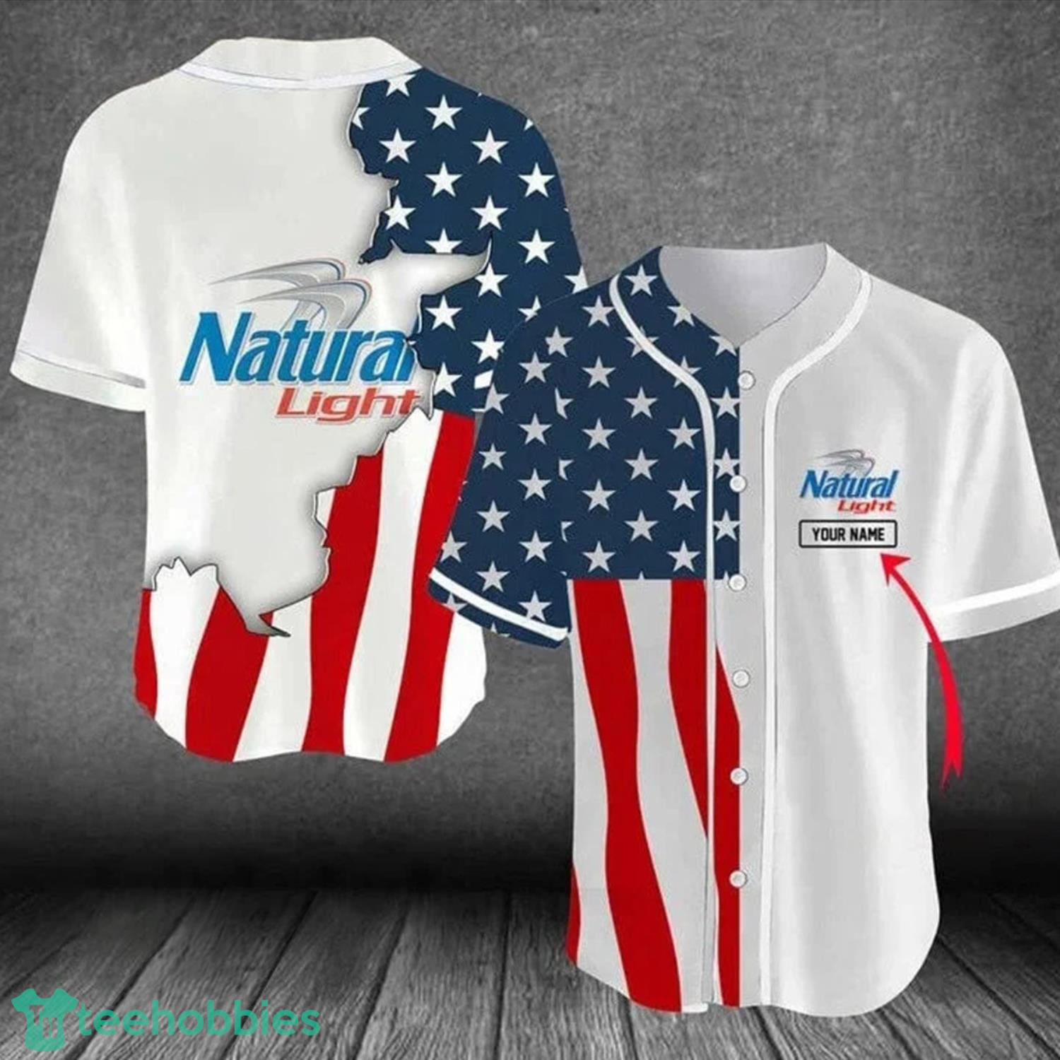 Personalized US Flag Natural Light Baseball Jersey Shirt Product Photo 1