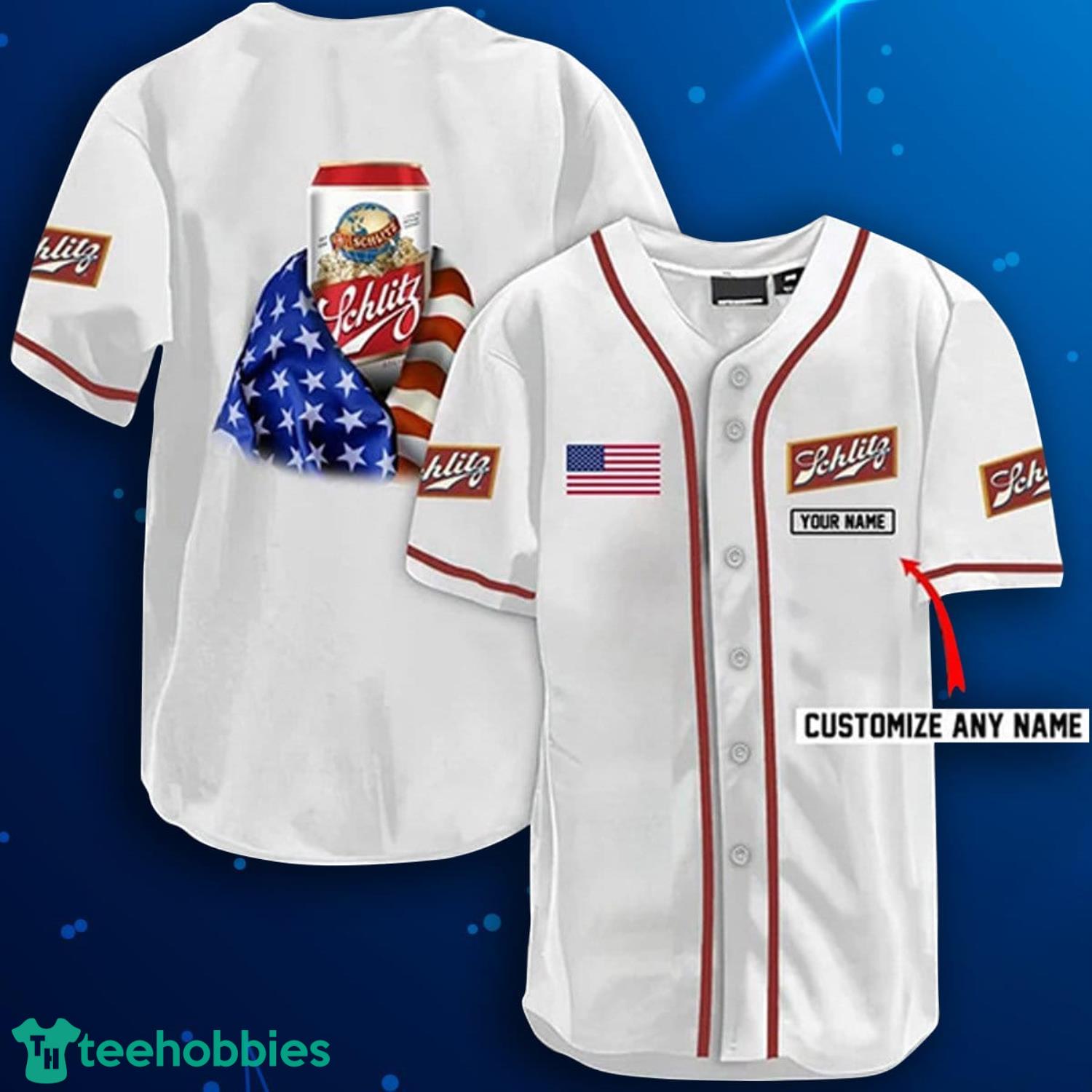 Personalized Vintage USA Flag Schlitz Beer Baseball Jersey Shirt Product Photo 1