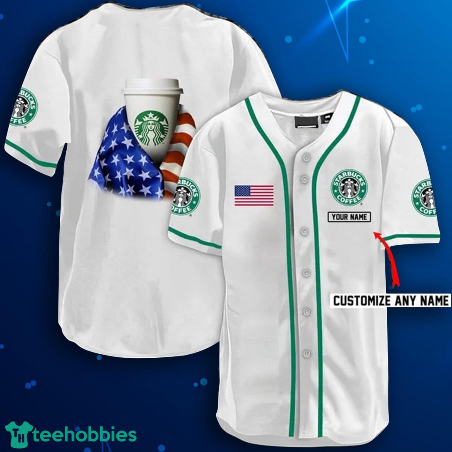 Personalized Vintage USA Flag Starbucks Baseball Jersey Shirt Product Photo 1