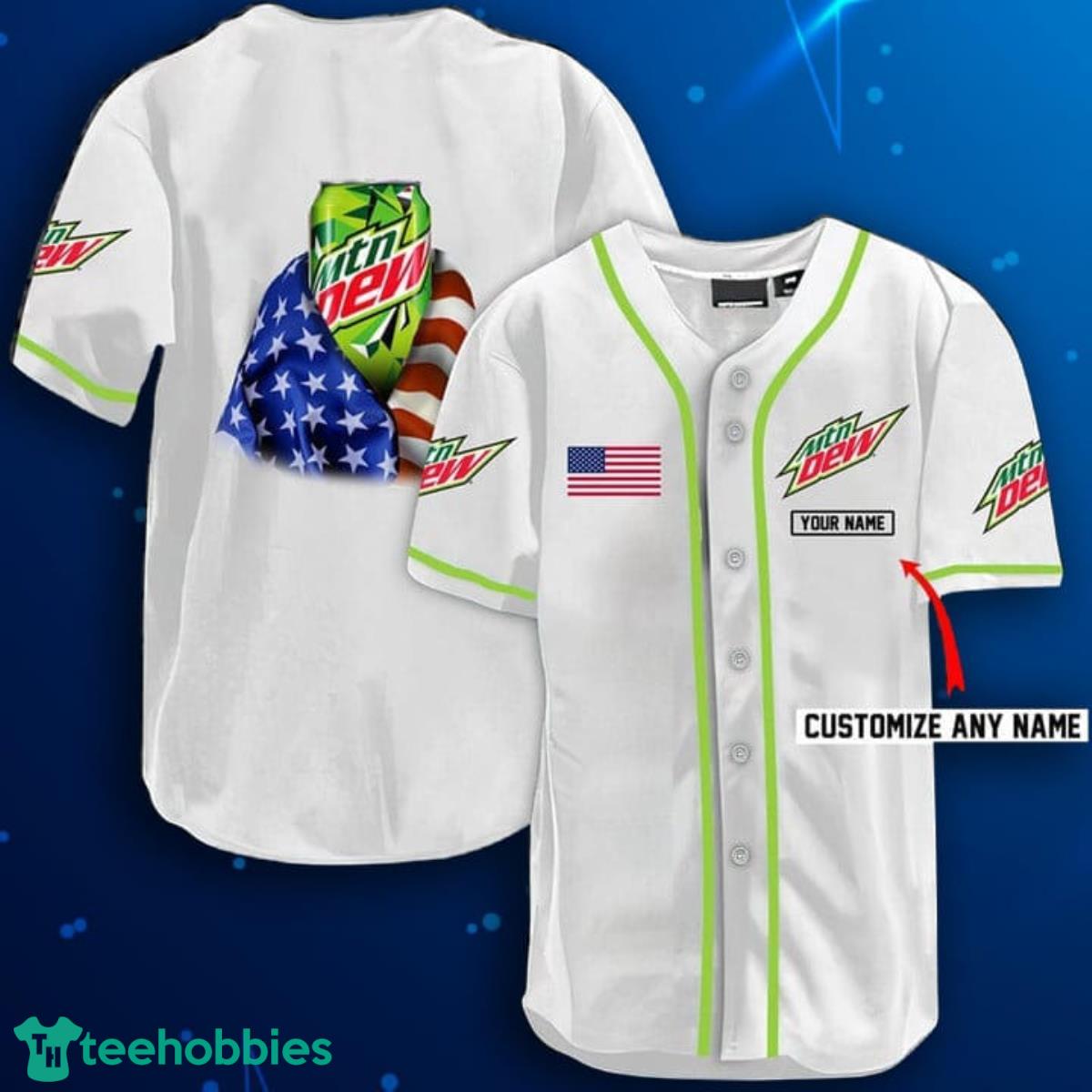 Personalized Vintage White USA Flag Mountain Dew Jersey Shirt Product Photo 1