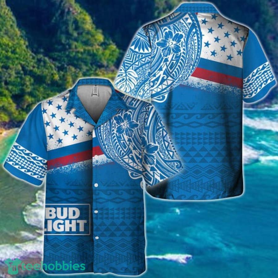 Polynesian Blue Bud Light Beer Hawaiian Shirt Product Photo 1