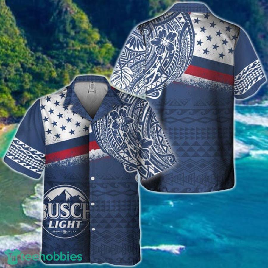 Polynesian Blue Busch Light Hawaiian Shirt Product Photo 1