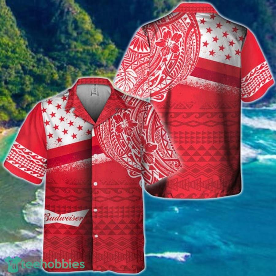 Polynesian Red Budweiser Beer Hawaiian Shirt Product Photo 1