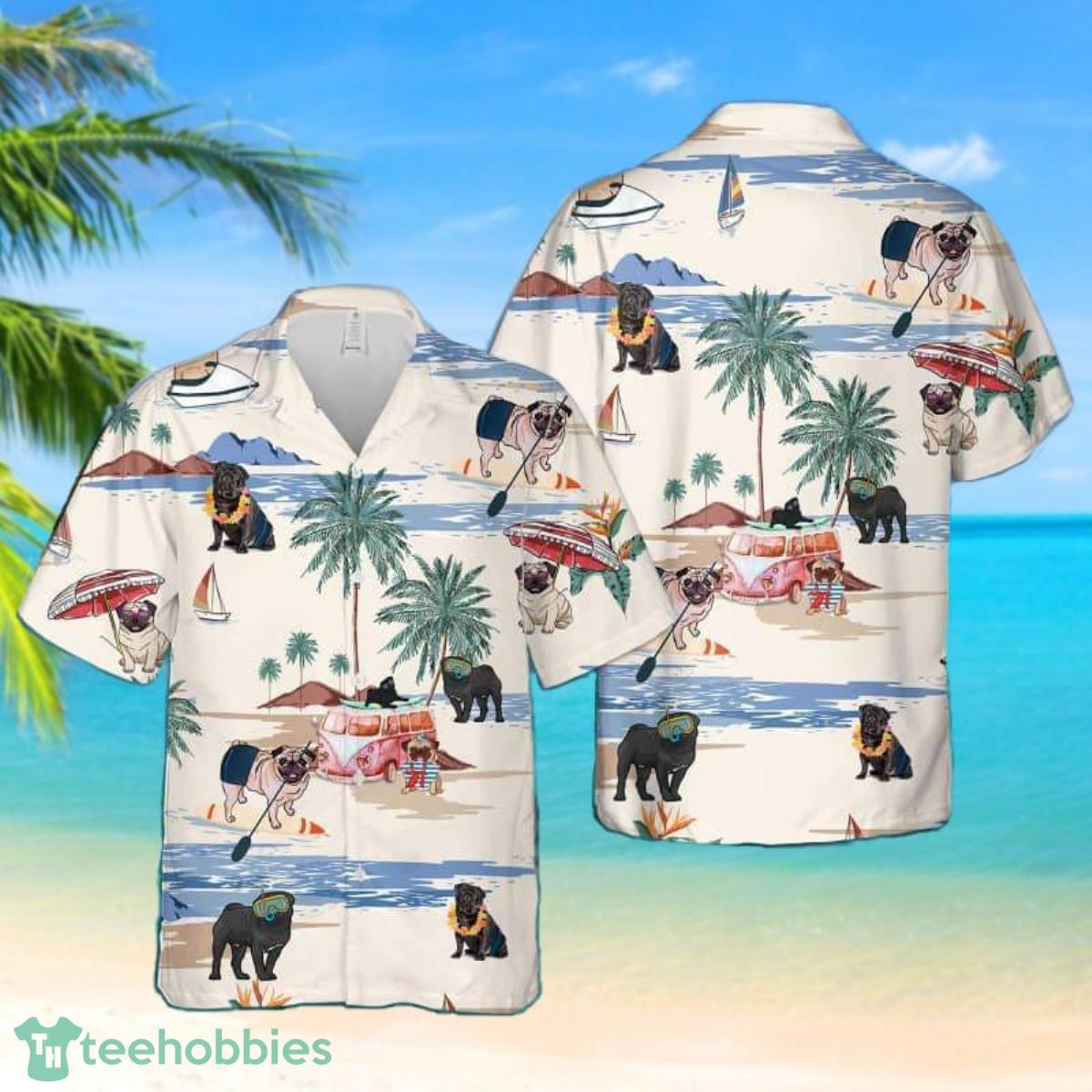 Pug Summer Beach Summer Hawaiian Shirt Product Photo 1