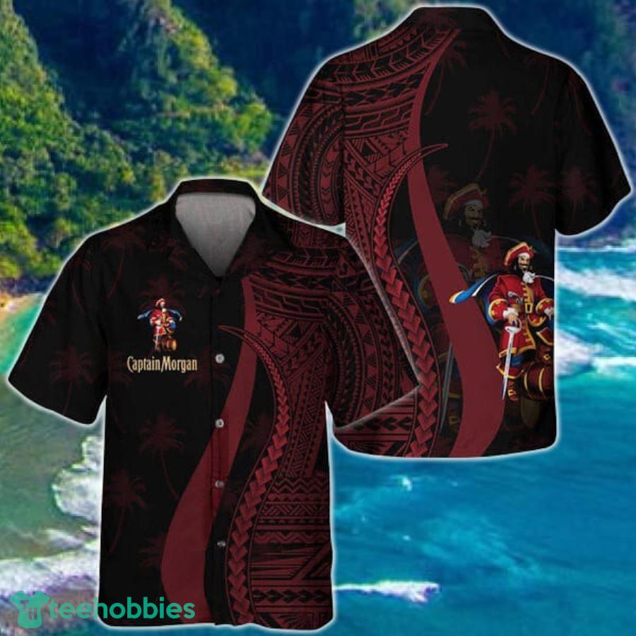 Red Polynesian Captain Morgan Hawaiian Shirt Product Photo 1