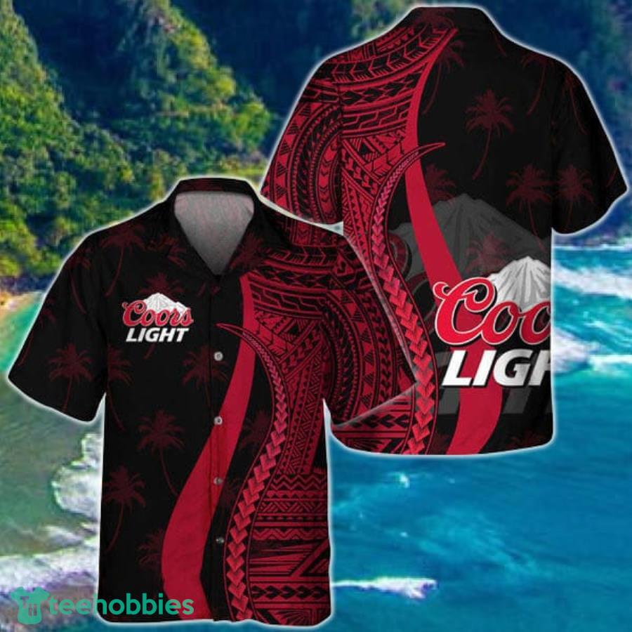 Red Polynesian Coors Light Hawaiian Shirt Product Photo 1
