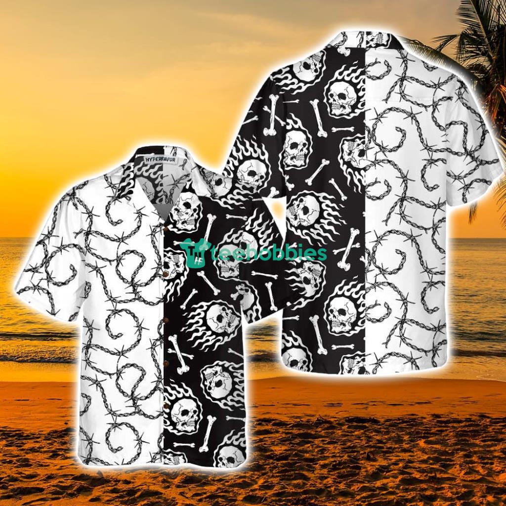 Skull On Fire With Steel Barbed Wire Skull Hawaiian Shirt - Skull On Fire With Steel Barbed Wire Skull Hawaiian Shirt Skull On Fire With Steel Barbed Wire Skull Hawaiian Shirt - Skull On Fire With Steel Barbed Wire Skull Hawaiian Shirt