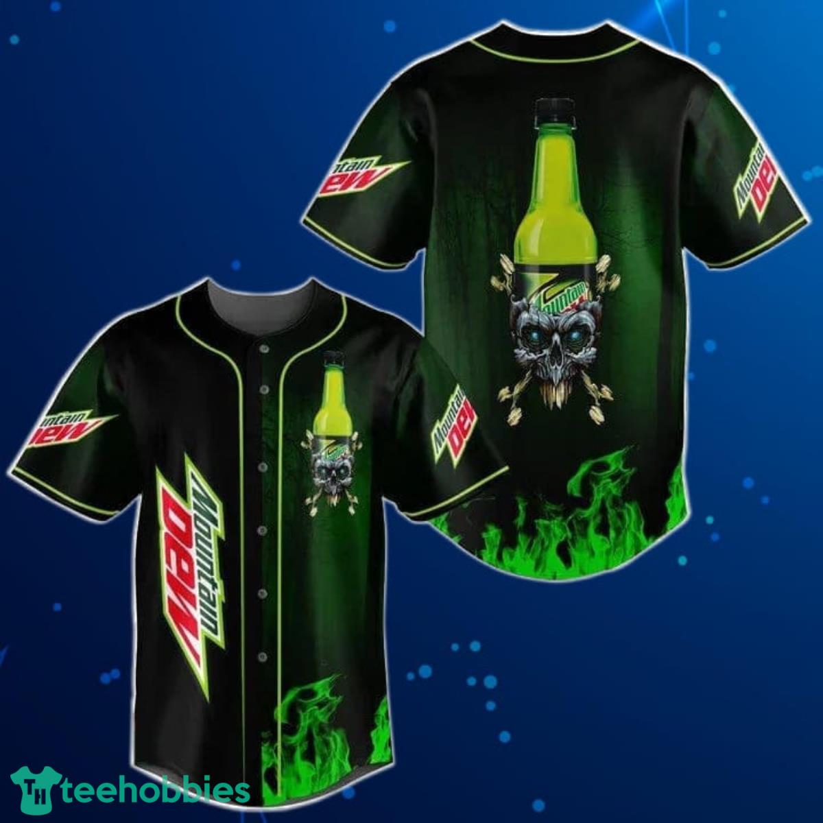 Skull With Mountain Dew Baseball Jersey Shirt Product Photo 1