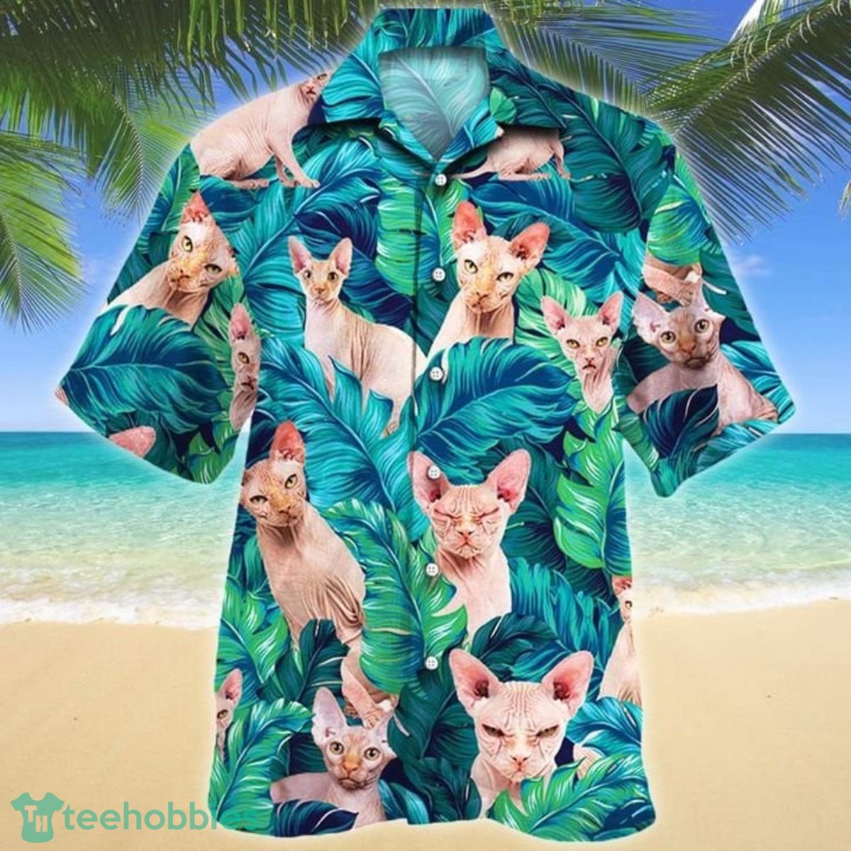 Sphynx Cat Tropical Leaves Summer Cat Hawaiian Shirt Product Photo 1 Sphynx Cat Tropical Leaves Summer Cat Hawaiian Shirt Product Photo 1