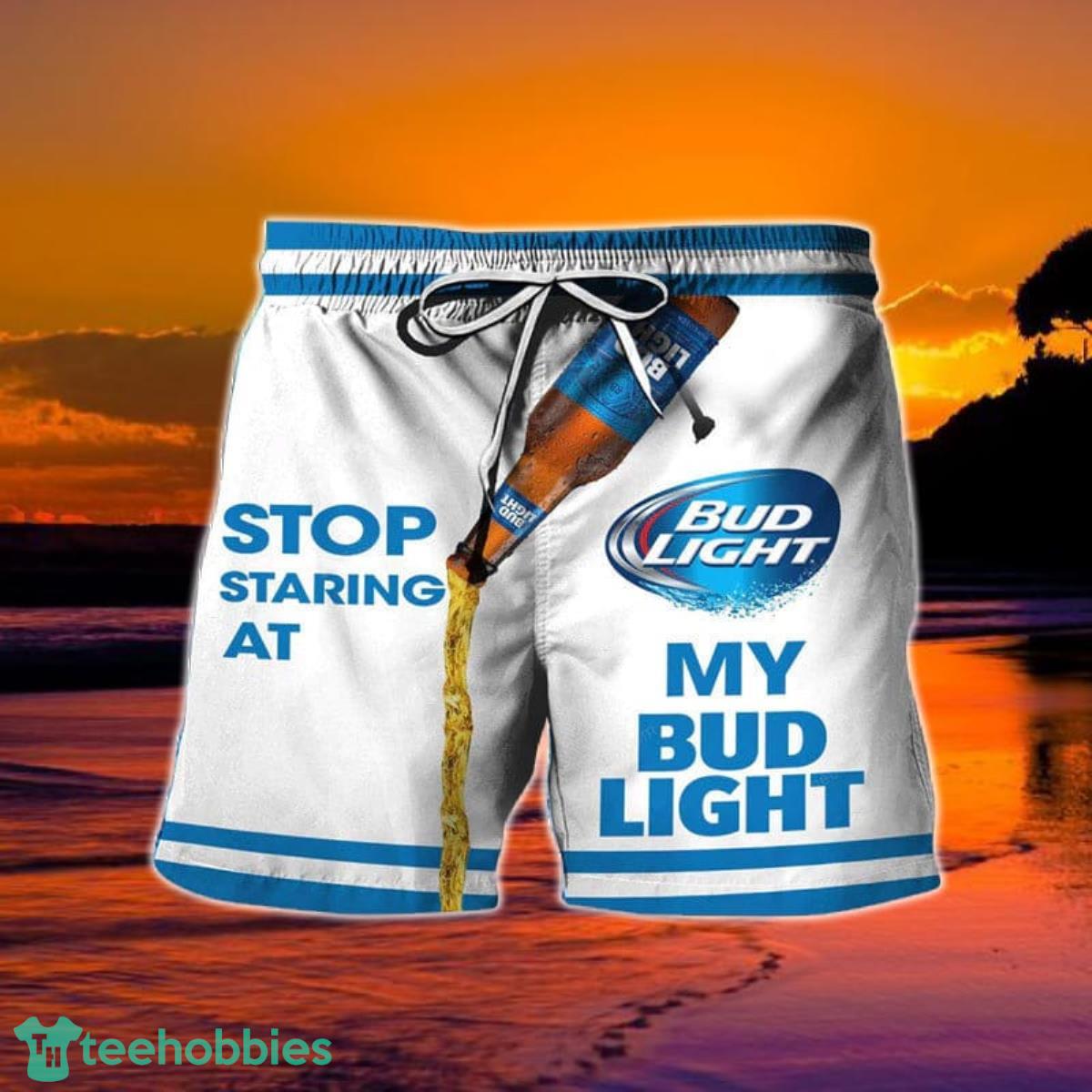Stop Staring At My Bud Light Hawaii Shorts Product Photo 1