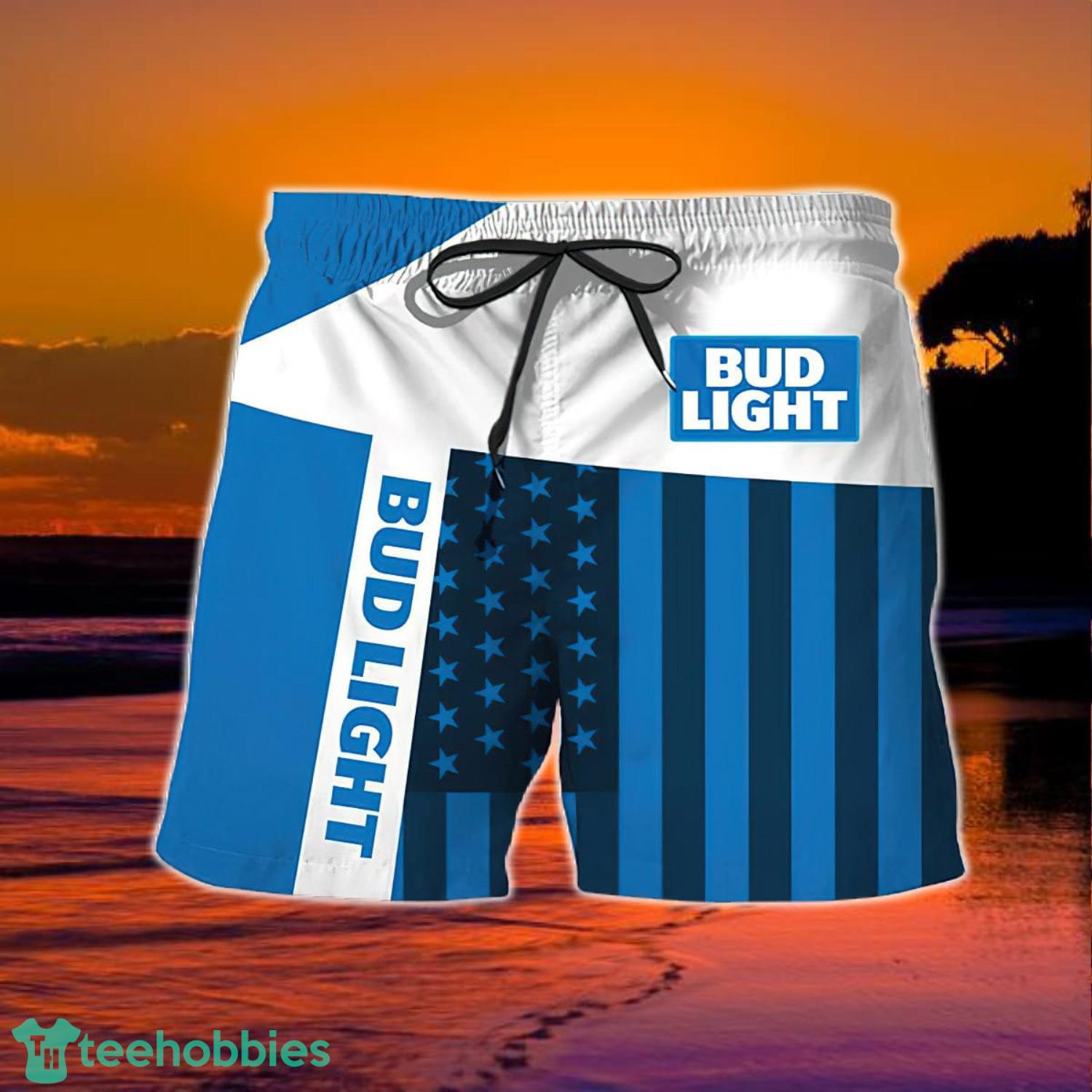 Summer American Flag Patch Bud Light Hawaiian Shorts Product Photo 2