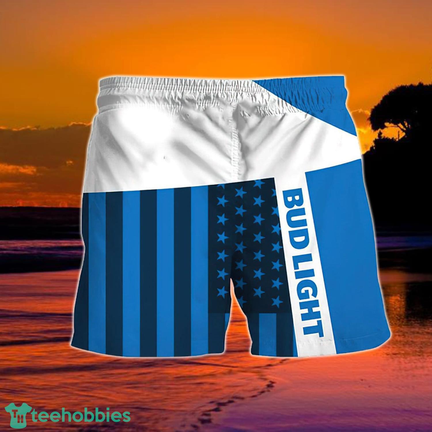Summer American Flag Patch Bud Light Hawaiian Shorts Product Photo 1