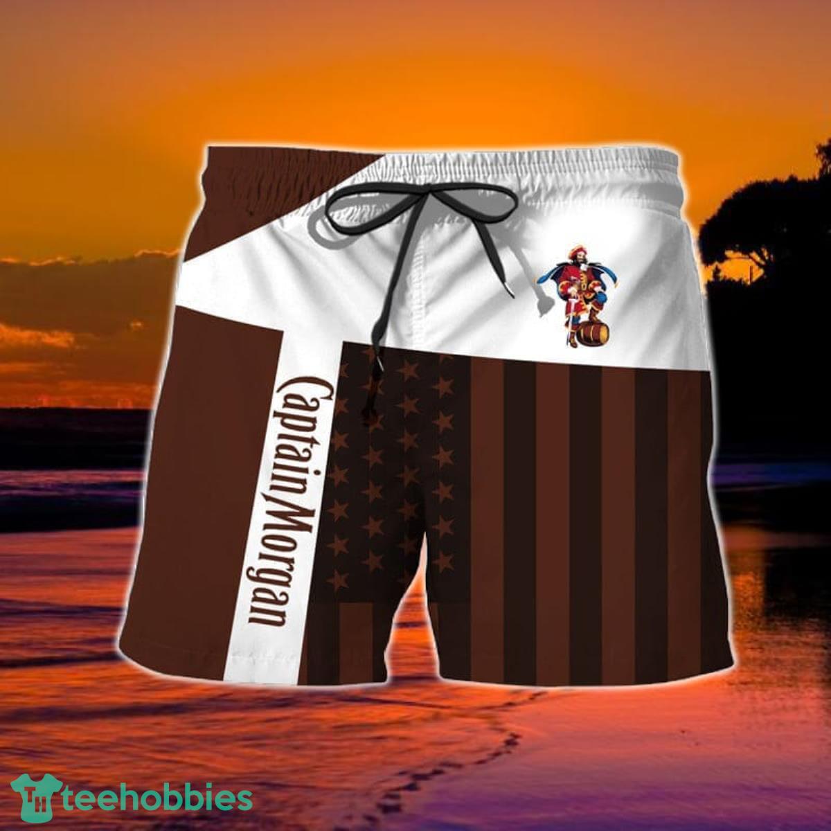 Summer American Flag Patch Captain Morgan Hawaiian Shorts Product Photo 1