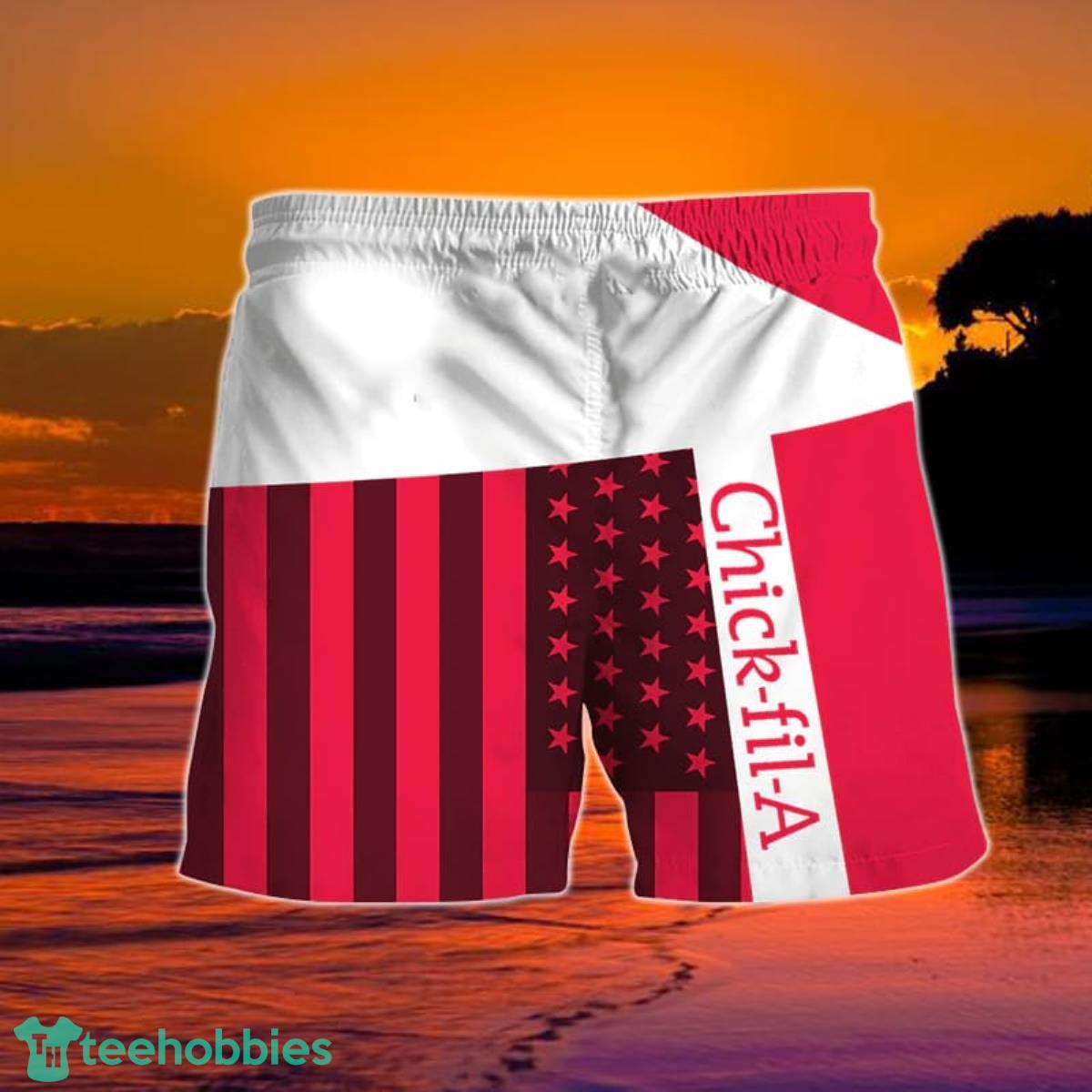 Summer American Flag Patch Chick-fil-A Hawaiian Shorts Product Photo 2